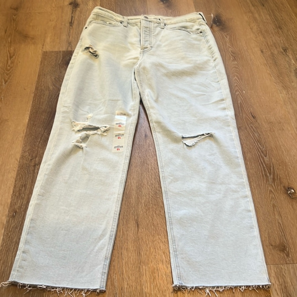 Old Navy Sky Hi Extra High Rise Straight Leg Raw Hem Ankle Stretch Jeans 12